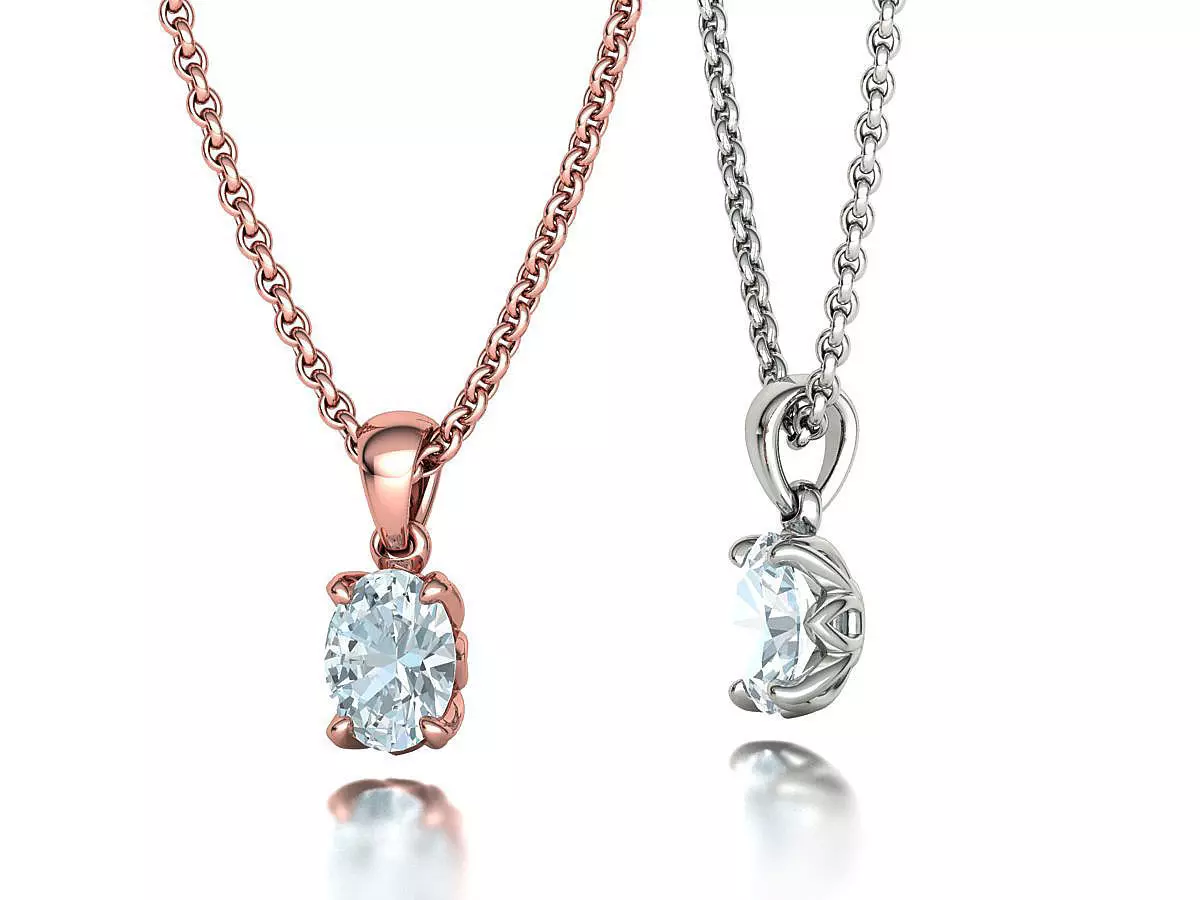 8x6 Oval Stone Pendant 1ct Oval Gem Delicate Necklace 3D print model_10