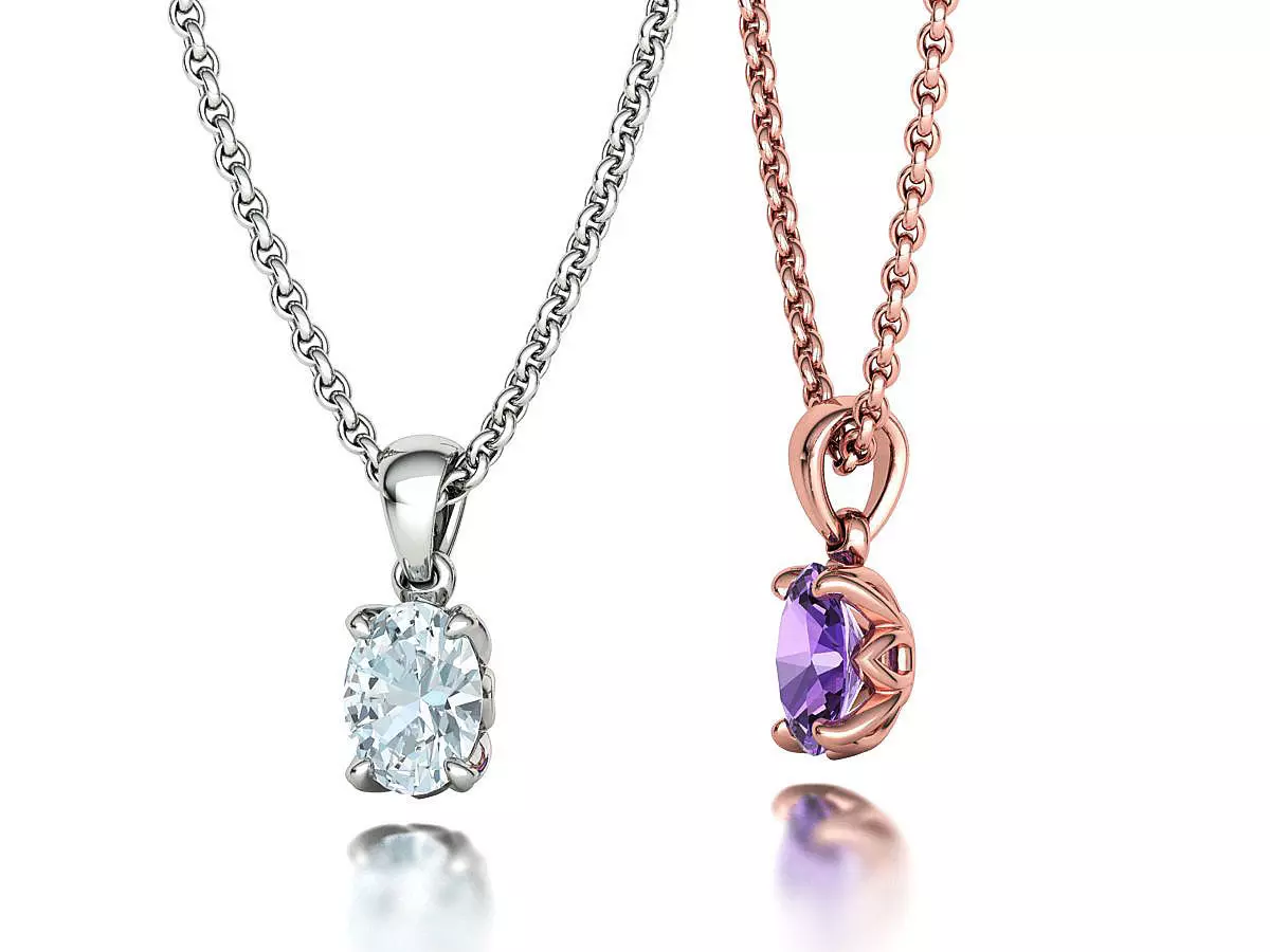 8x6 Oval Stone Pendant 1ct Oval Gem Delicate Necklace 3D print model_0