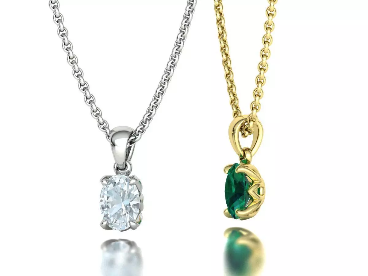 8x6 Oval Stone Pendant 1ct Oval Gem Delicate Necklace 3D print model_1