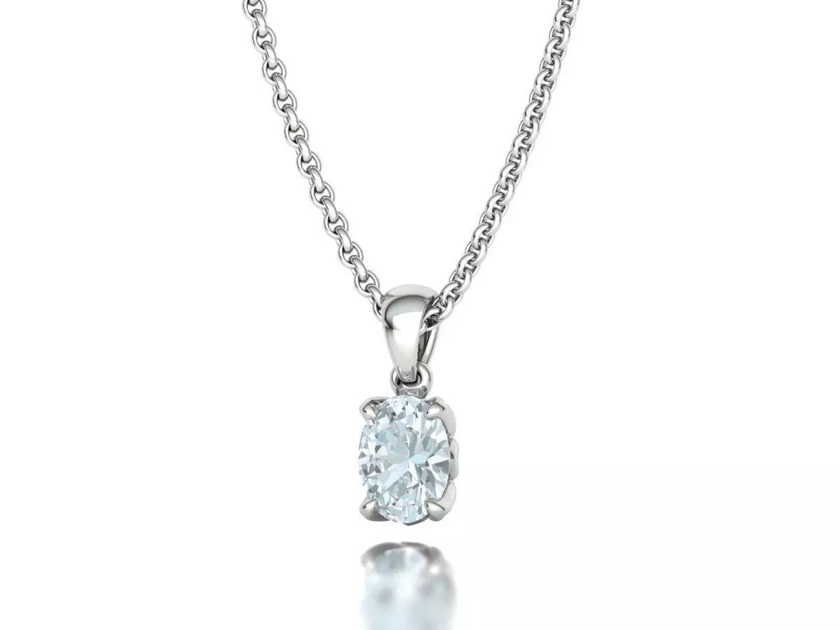 8x6 Oval Stone Pendant 1ct Oval Gem Delicate Necklace 3D print model_11