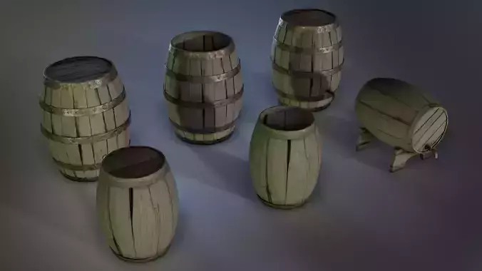 Wooden Barrels and Kegs Low-poly 3D model
