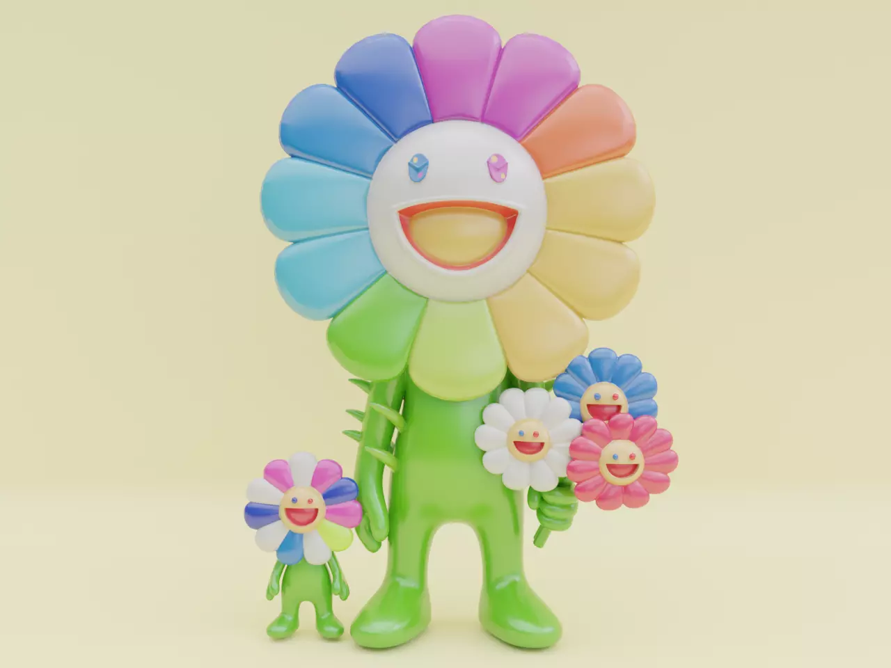 Takashi Murakami Smiling Flowers Family Collectible Printable 3D print model_0