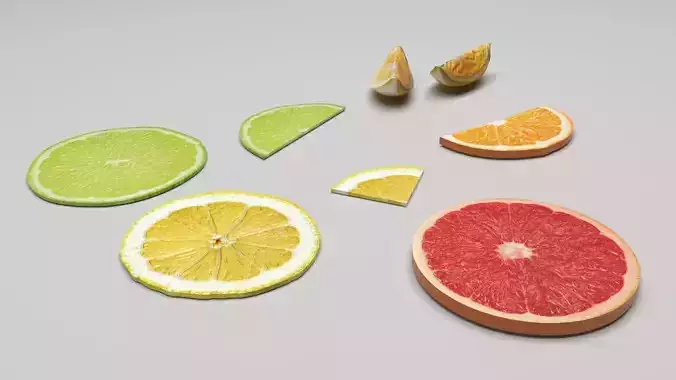 Sliced Citrus Fruits Collection 3D model