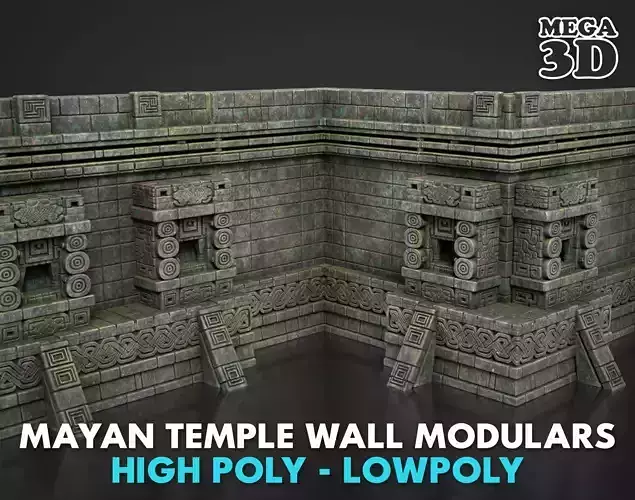 Mayan Temple Wall Modulars 09 250726 Low-poly 3D model