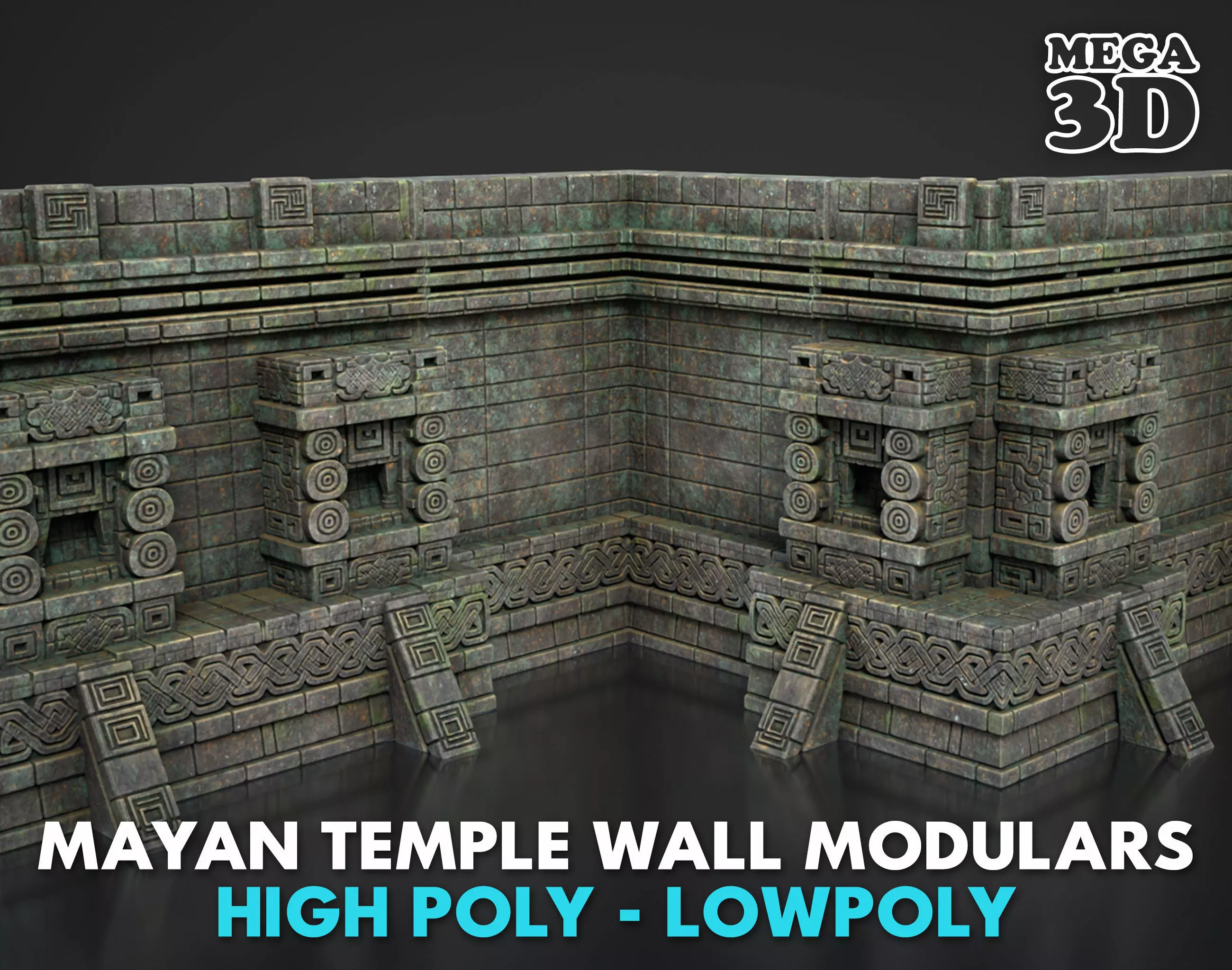 Mayan Temple Wall Modulars 09 250726 Low-poly 3D model_0