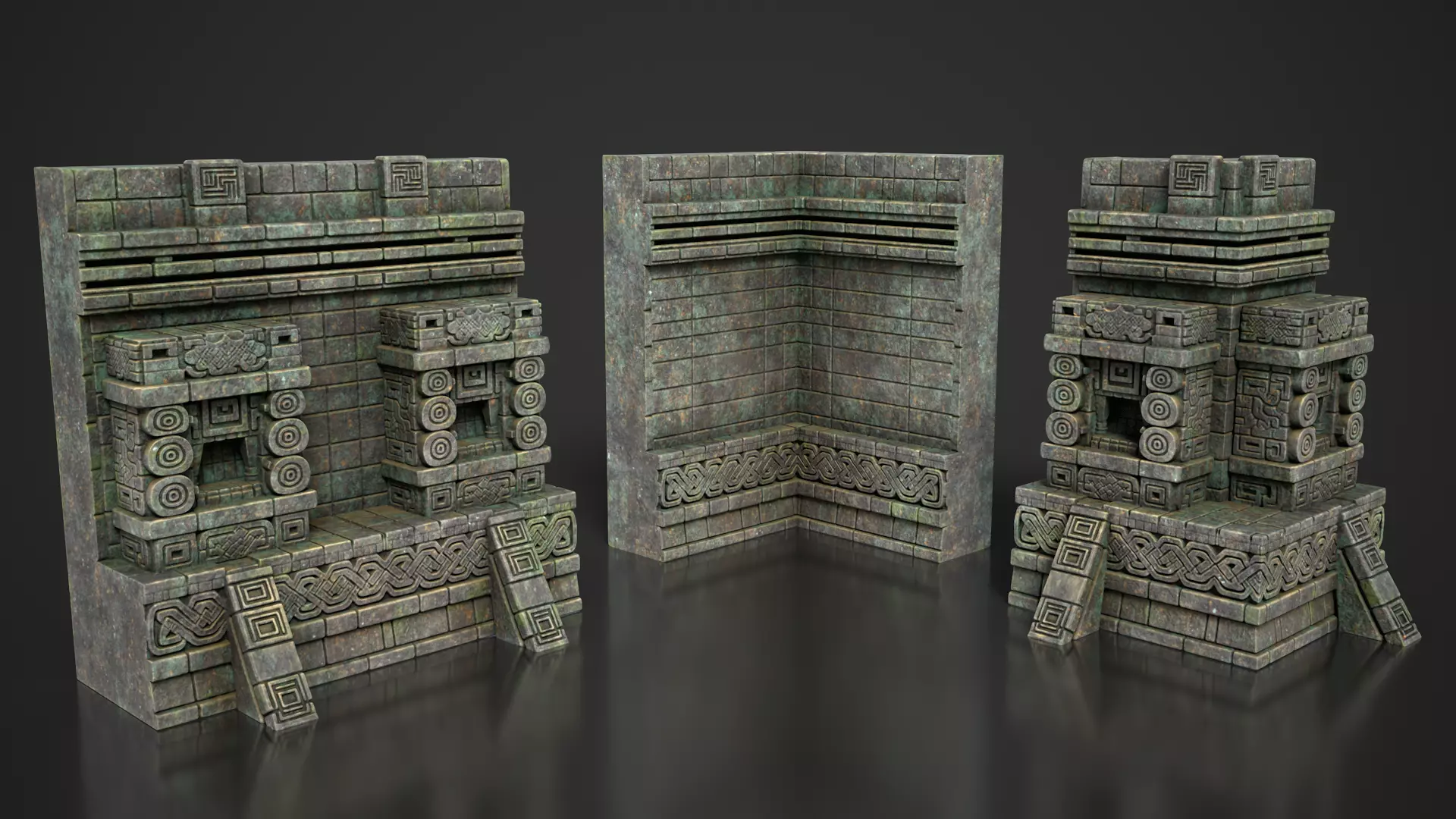 Mayan Temple Wall Modulars 09 250726 Low-poly 3D model_2