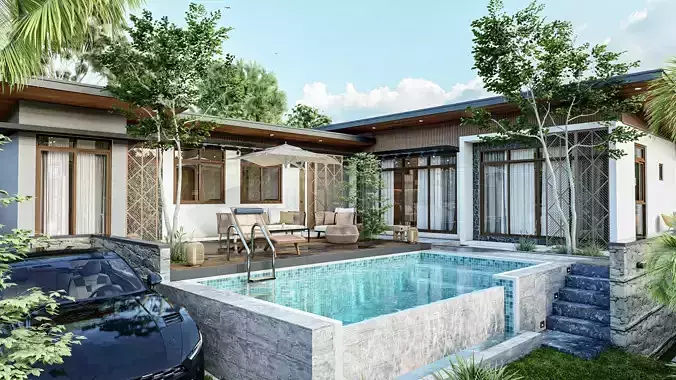Tropical Luxury Pool Villa Modern Resort Style 3D Model
