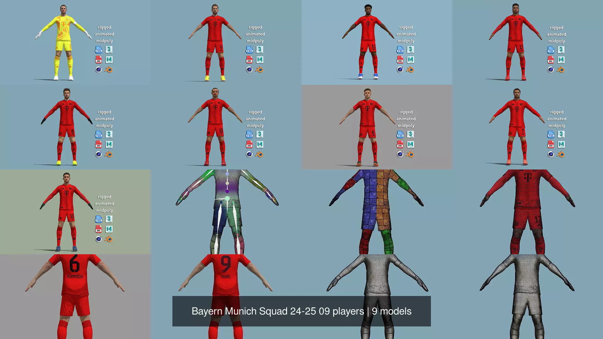 Bayern Munich Squad 24-25 09 players 3D Model Collection_1