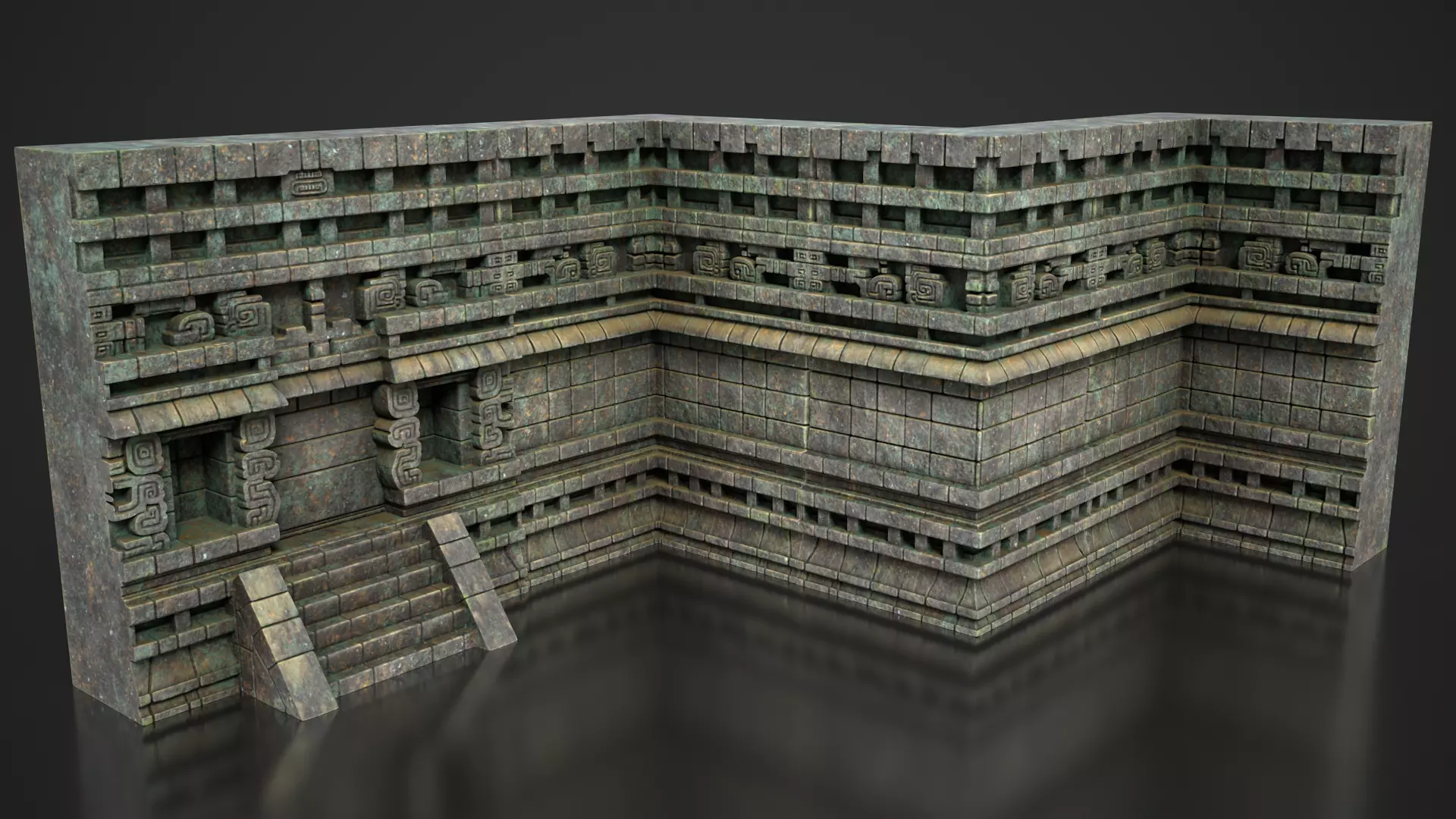 Mayan Temple Wall Modulars 08 250726 Low-poly 3D model_1