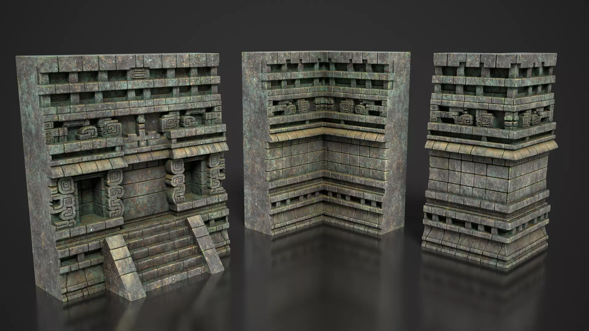 Mayan Temple Wall Modulars 08 250726 Low-poly 3D model_2