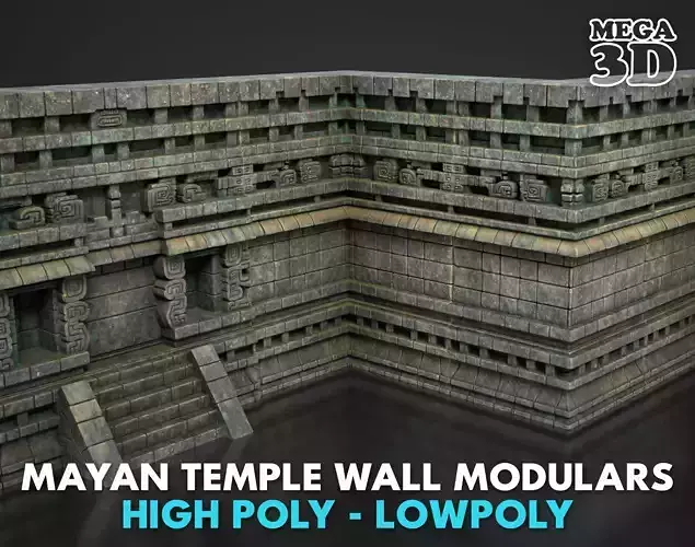 Mayan Temple Wall Modulars 08 250726 Low-poly 3D model