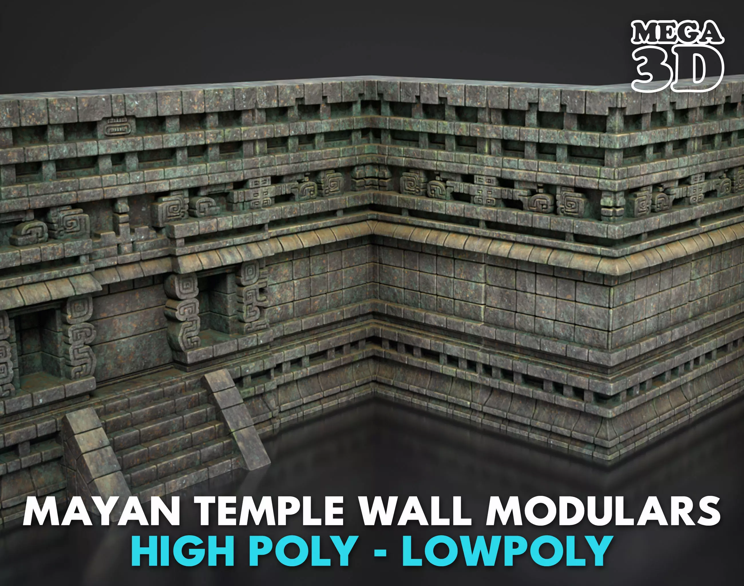 Mayan Temple Wall Modulars 08 250726 Low-poly 3D model_0