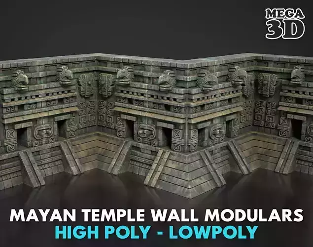 Mayan Temple Wall Modulars 07 250726 Low-poly 3D model