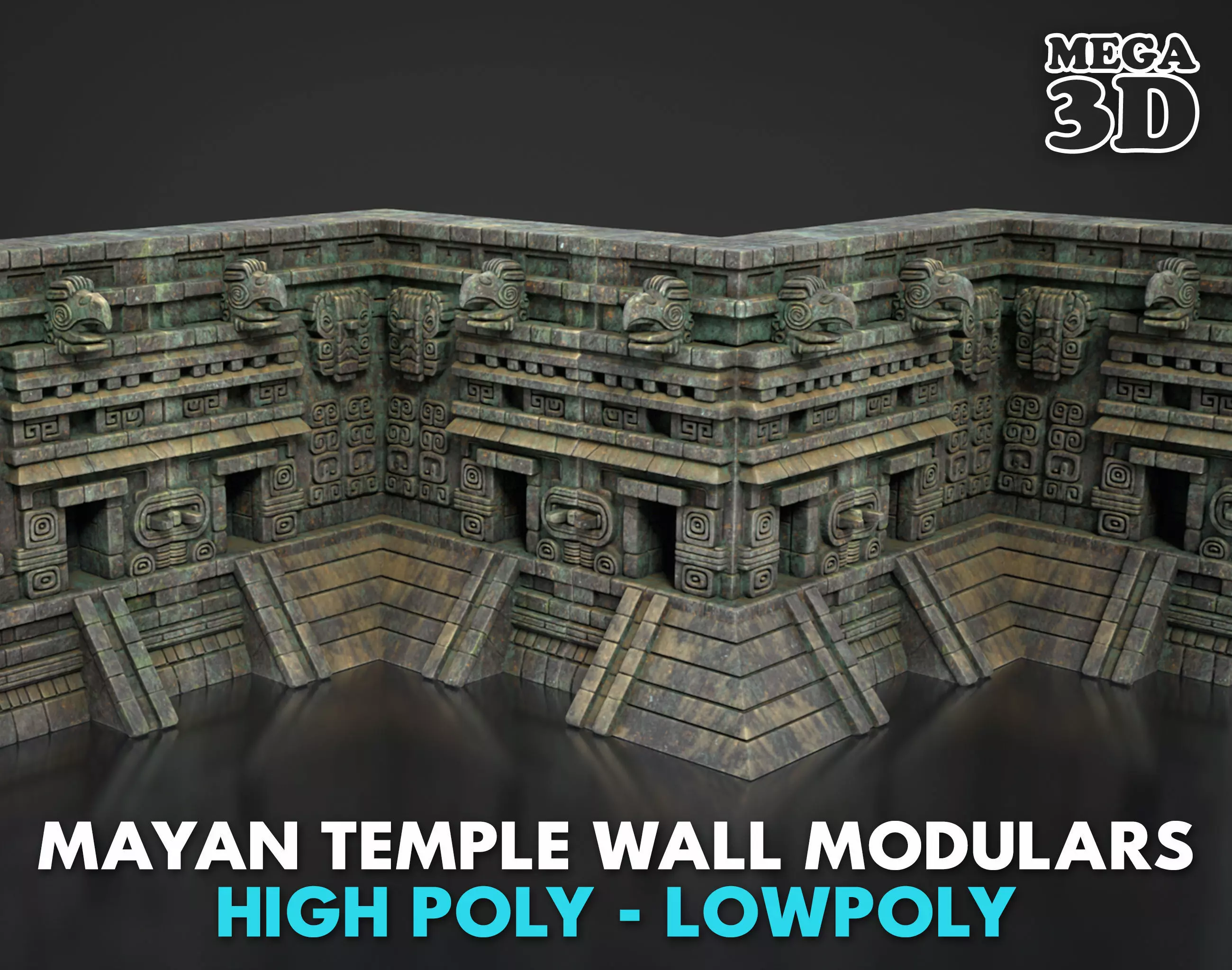 Mayan Temple Wall Modulars 07 250726 Low-poly 3D model_0