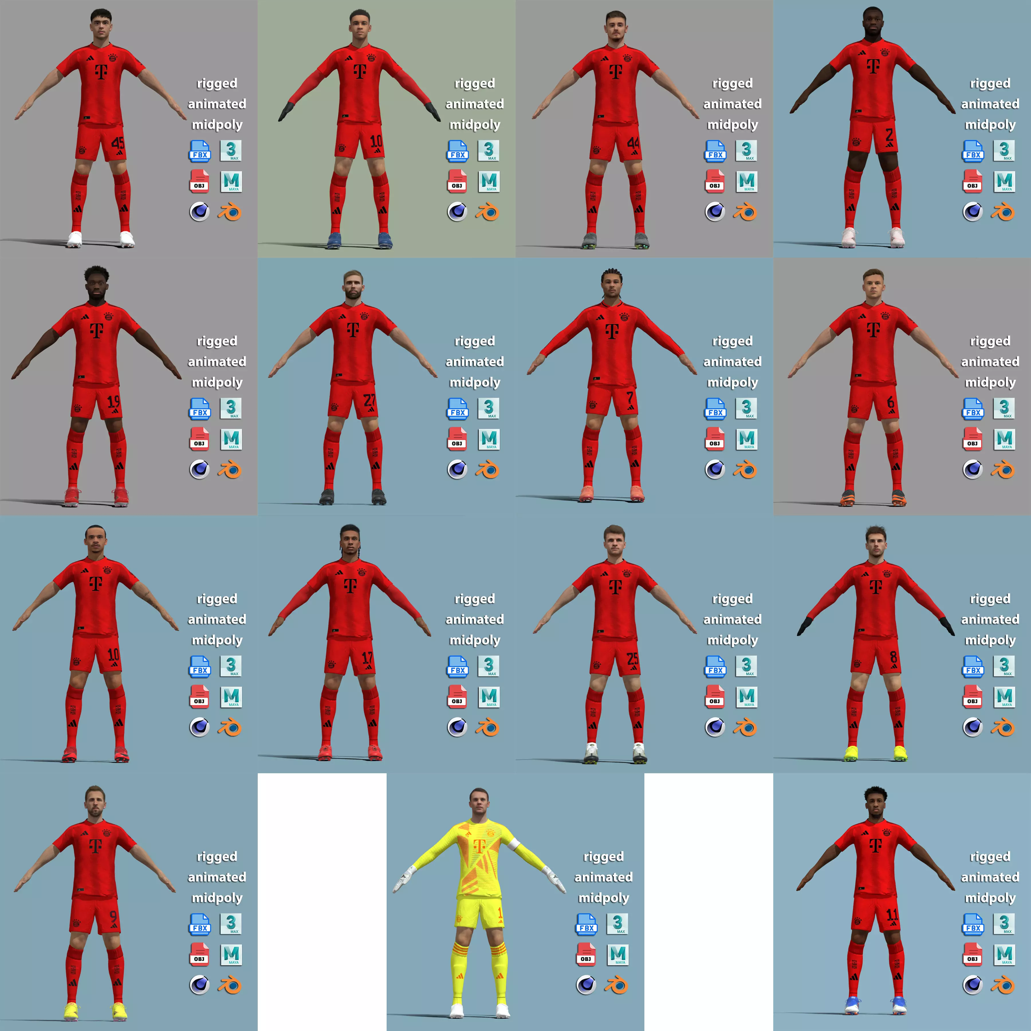 Bayern Munich Squad 24-25 15 players 3D Model Collection_0