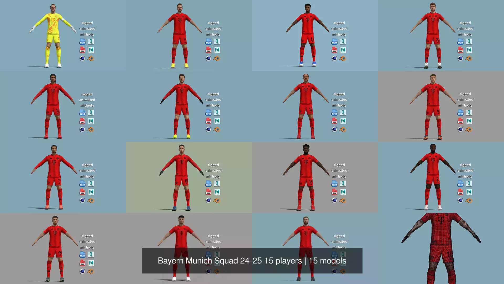 Bayern Munich Squad 24-25 15 players 3D Model Collection_1