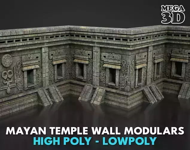 Mayan Temple Wall Modulars 06 250726 Low-poly 3D model