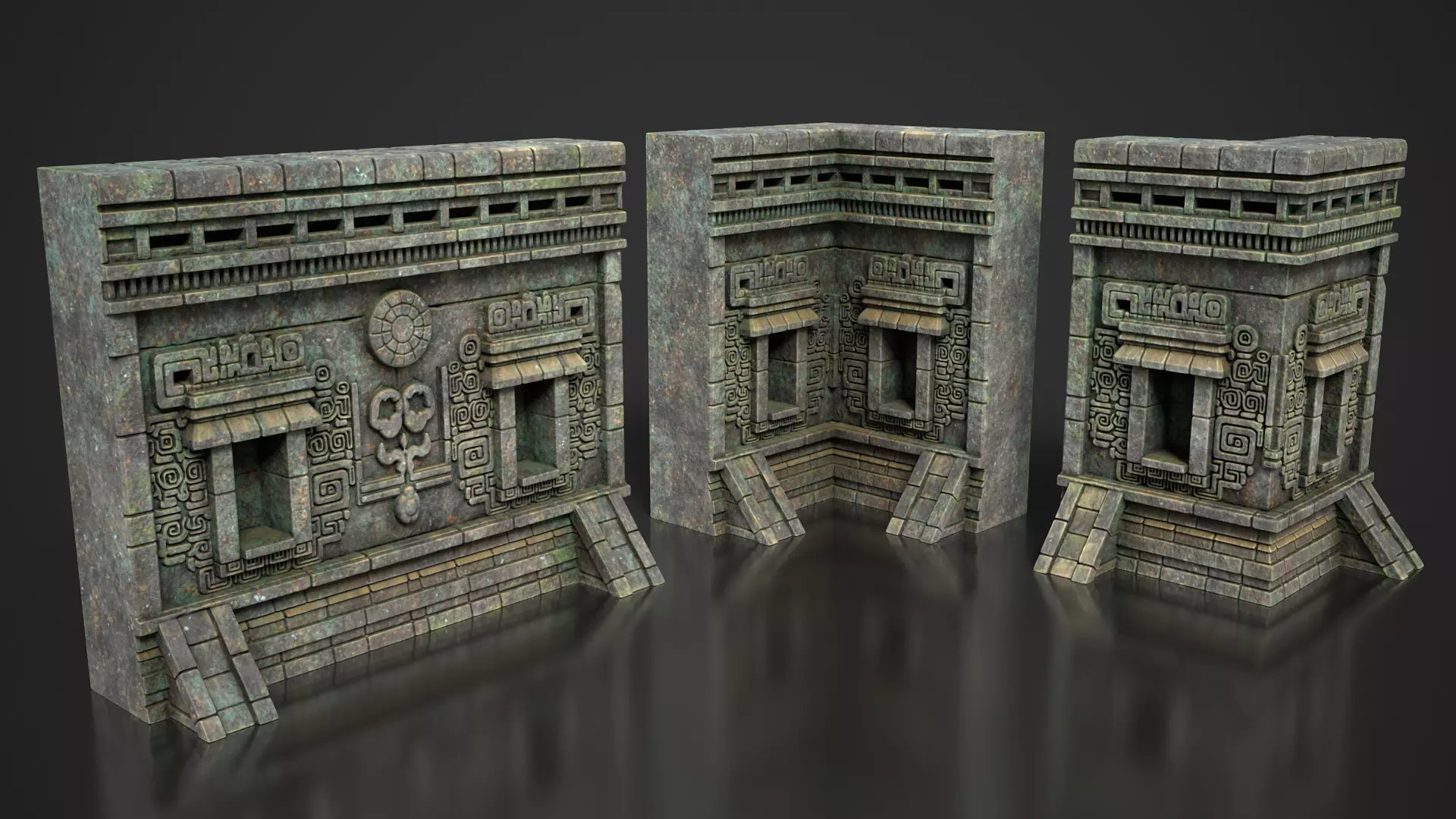 Mayan Temple Wall Modulars 06 250726 Low-poly 3D model_2