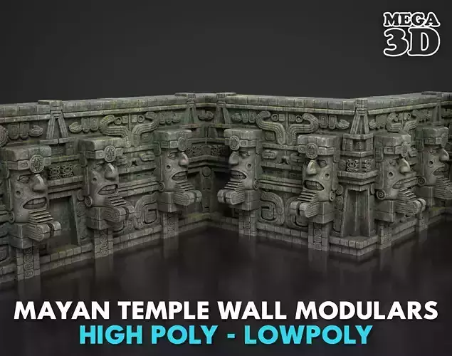 Mayan Temple Wall Modulars 04 250726 Low-poly 3D model