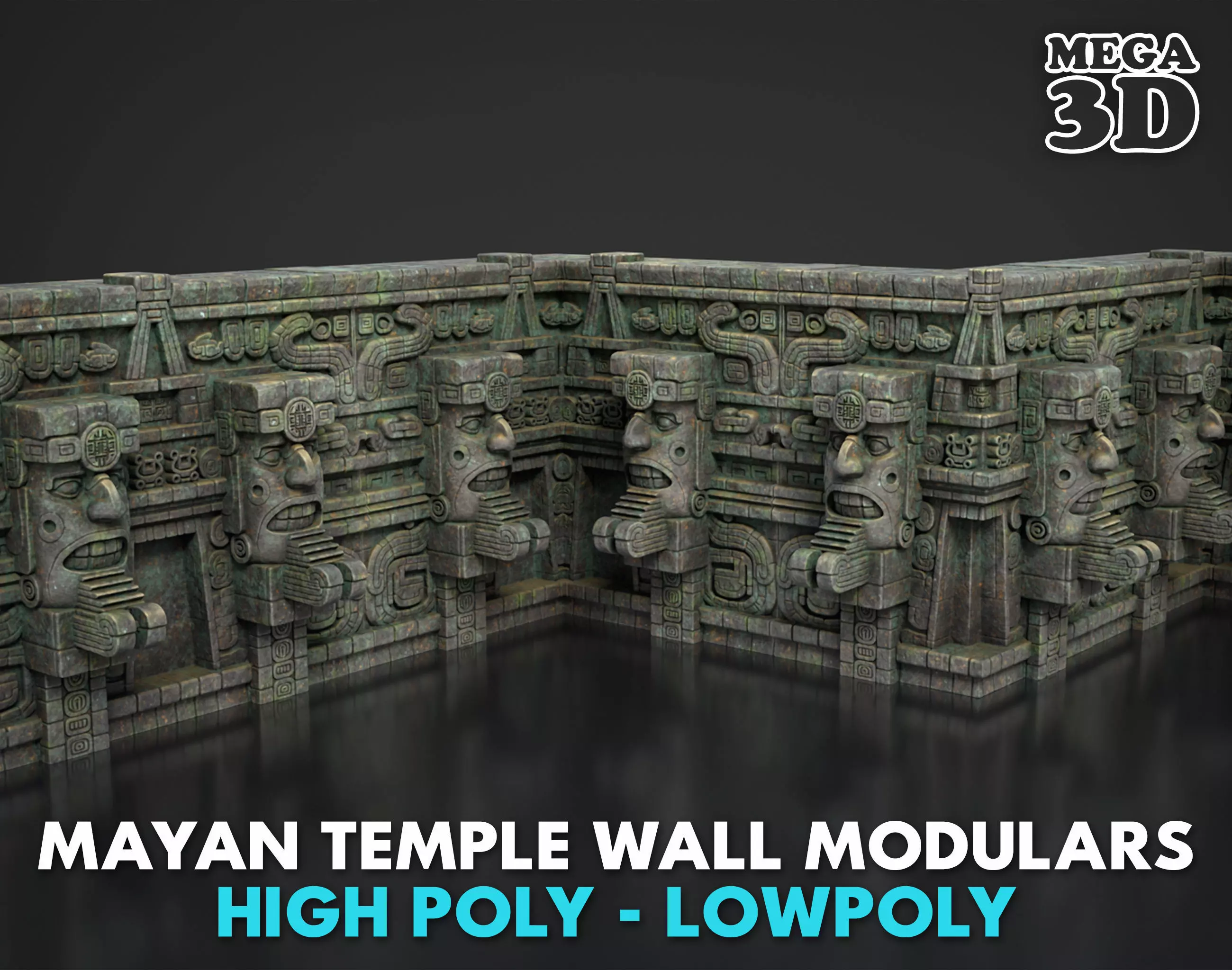 Mayan Temple Wall Modulars 04 250726 Low-poly 3D model_0