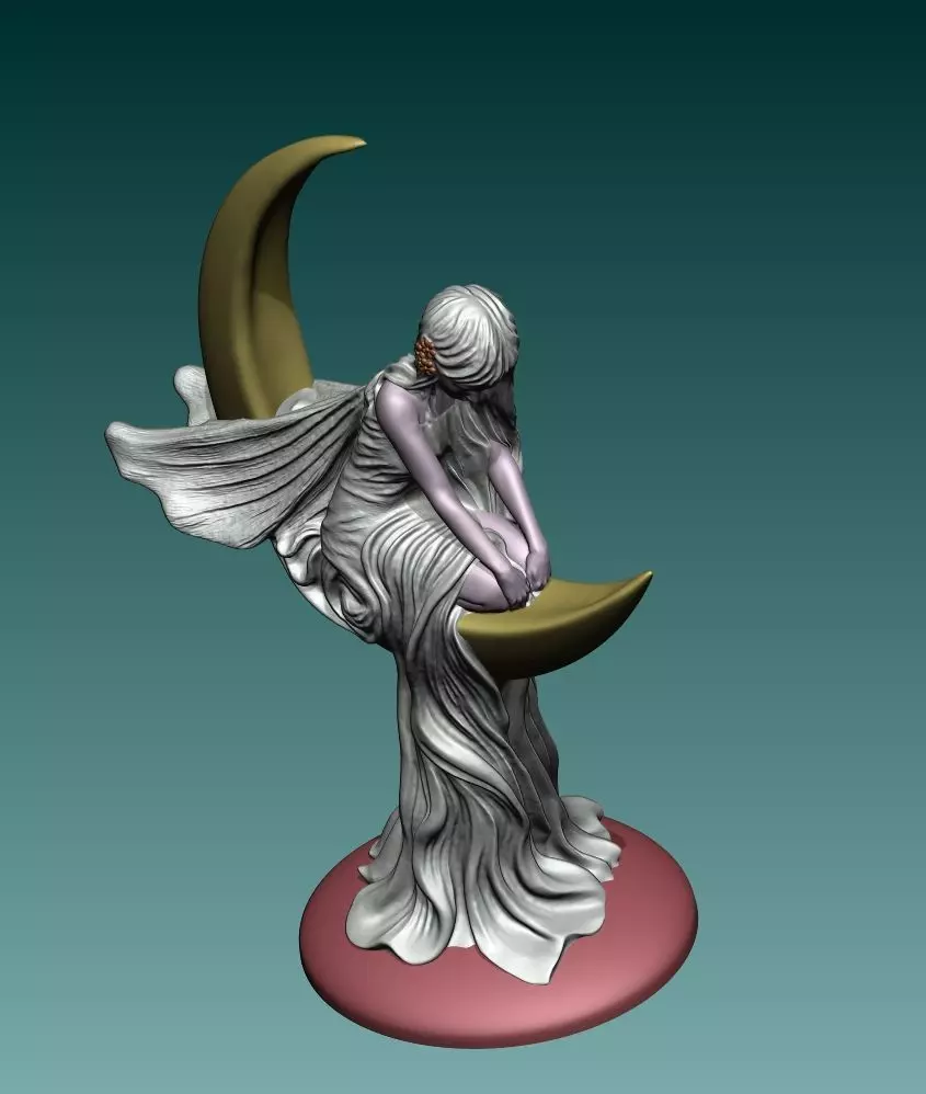 Fairy on the Crescent Moon Statue 3D print model_2
