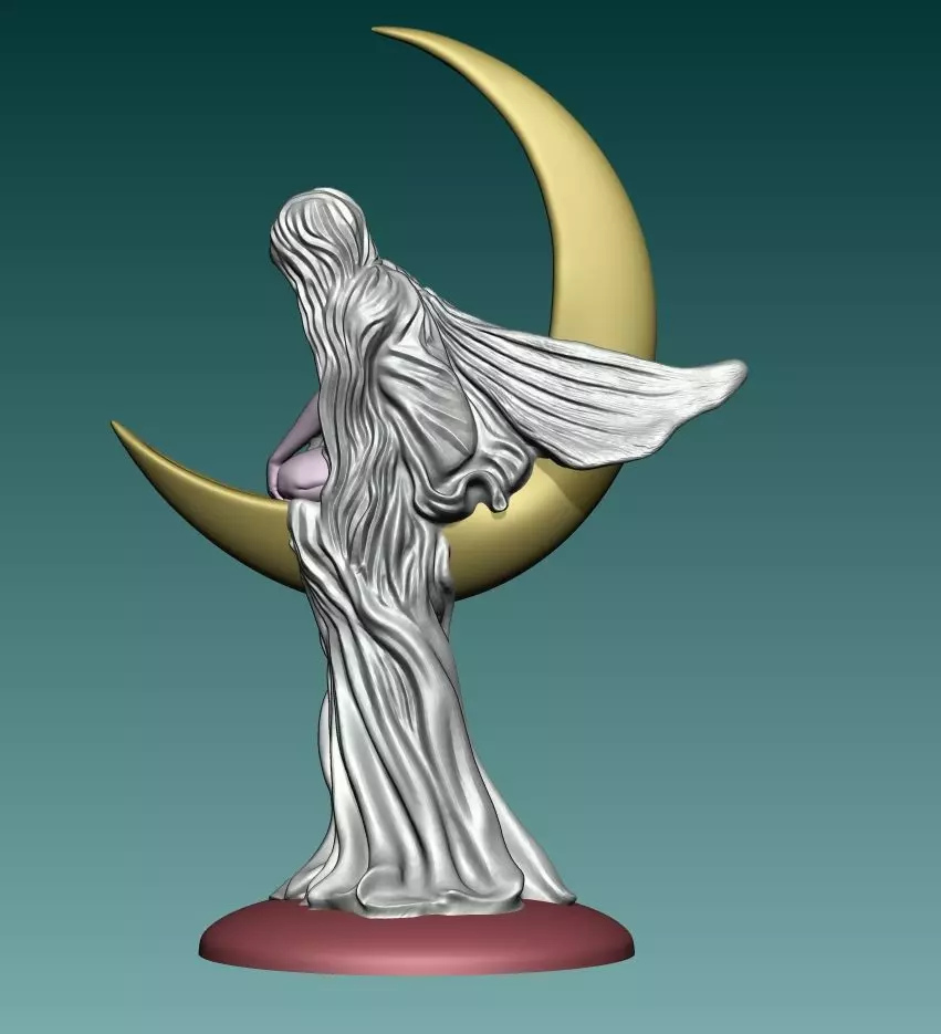 Fairy on the Crescent Moon Statue 3D print model_0