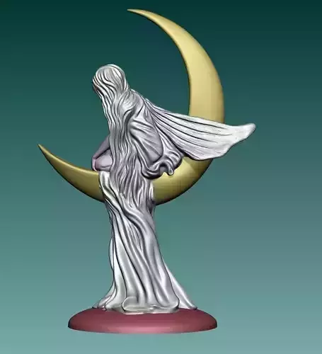 Fairy on the Crescent Moon Statue 3D print model