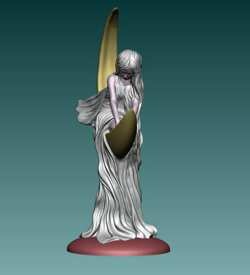 Fairy on the Crescent Moon Statue 3D print model_4