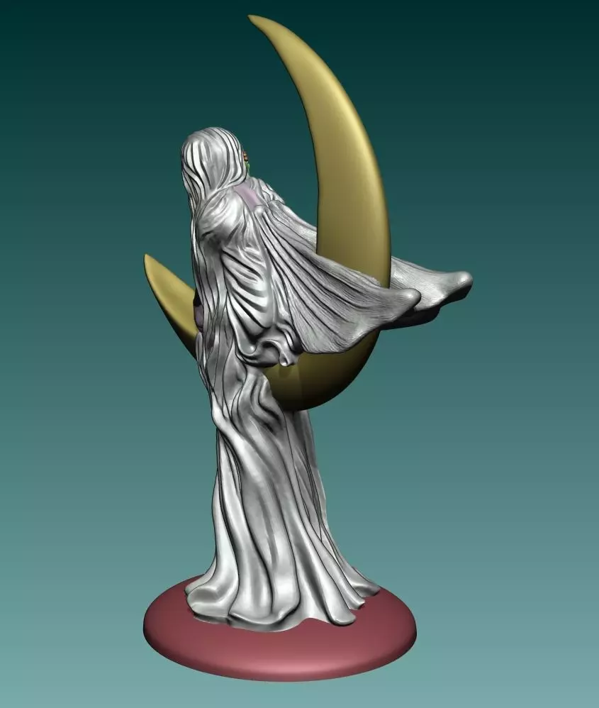 Fairy on the Crescent Moon Statue 3D print model_1