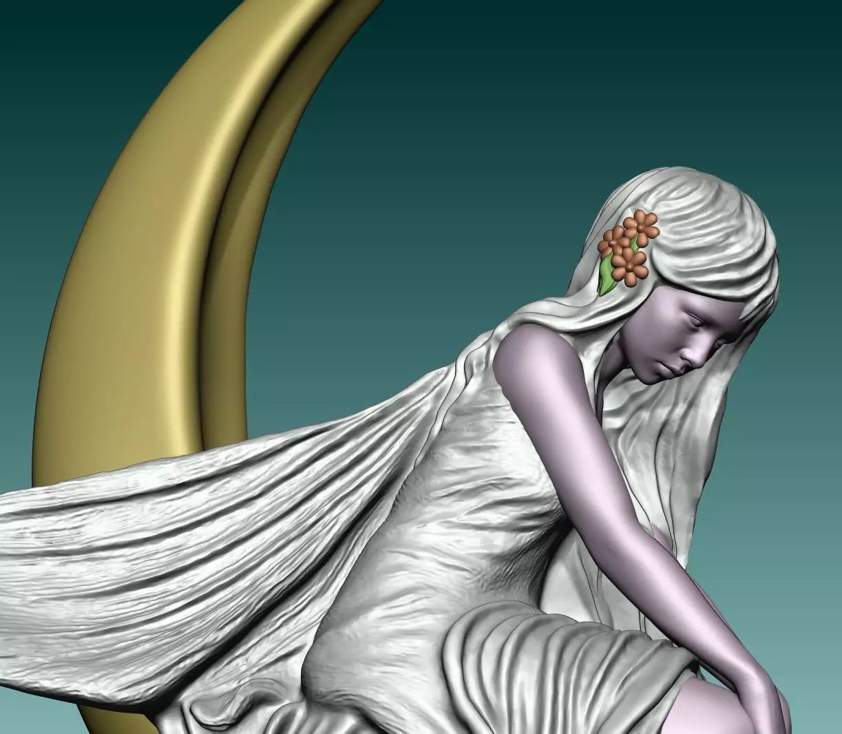 Fairy on the Crescent Moon Statue 3D print model_3