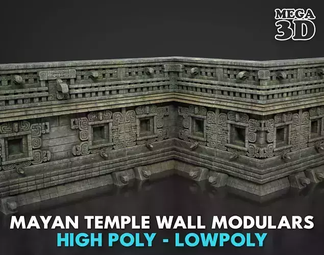 Mayan Temple Wall Modulars 03 250726 Low-poly 3D model