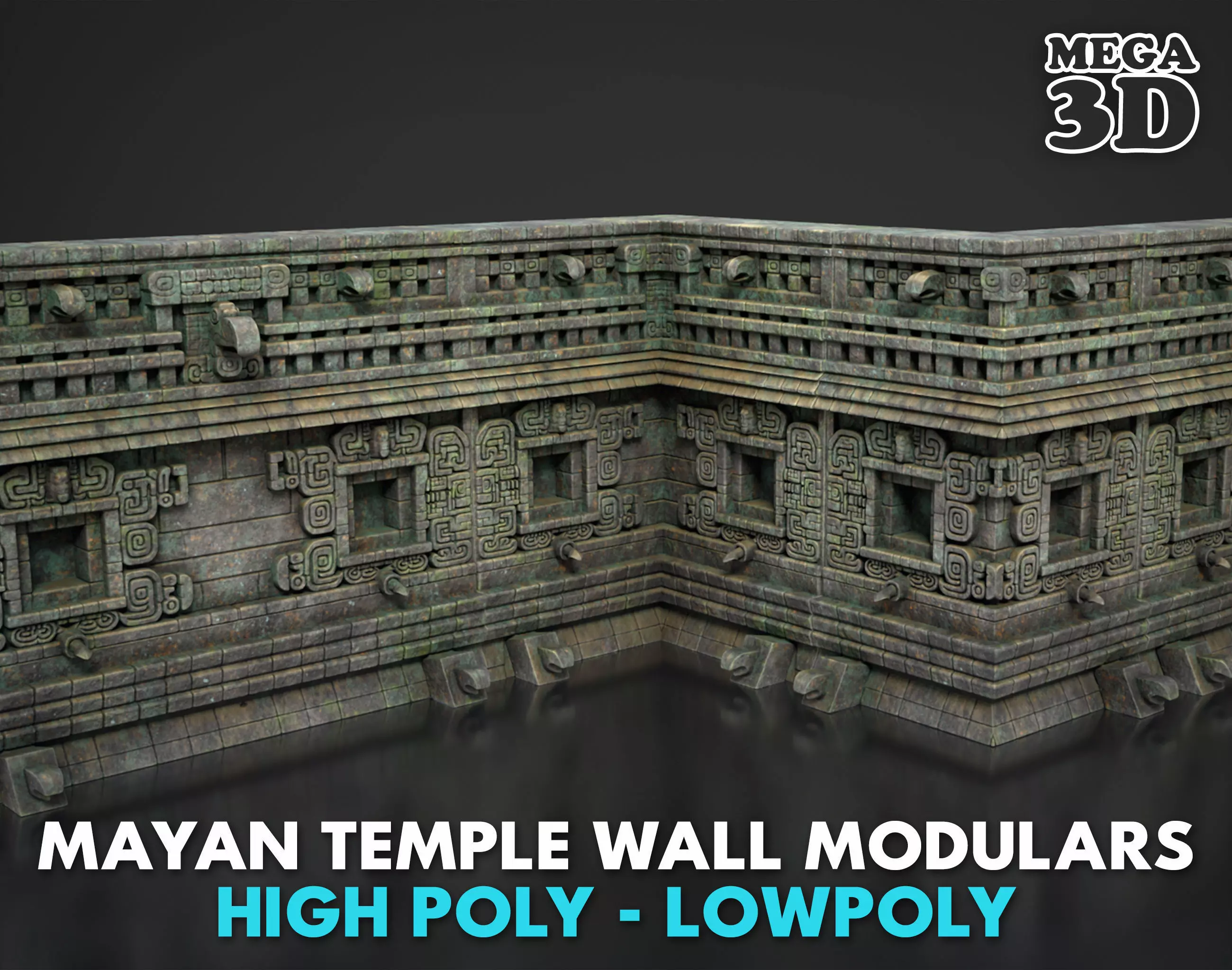 Mayan Temple Wall Modulars 03 250726 Low-poly 3D model_0