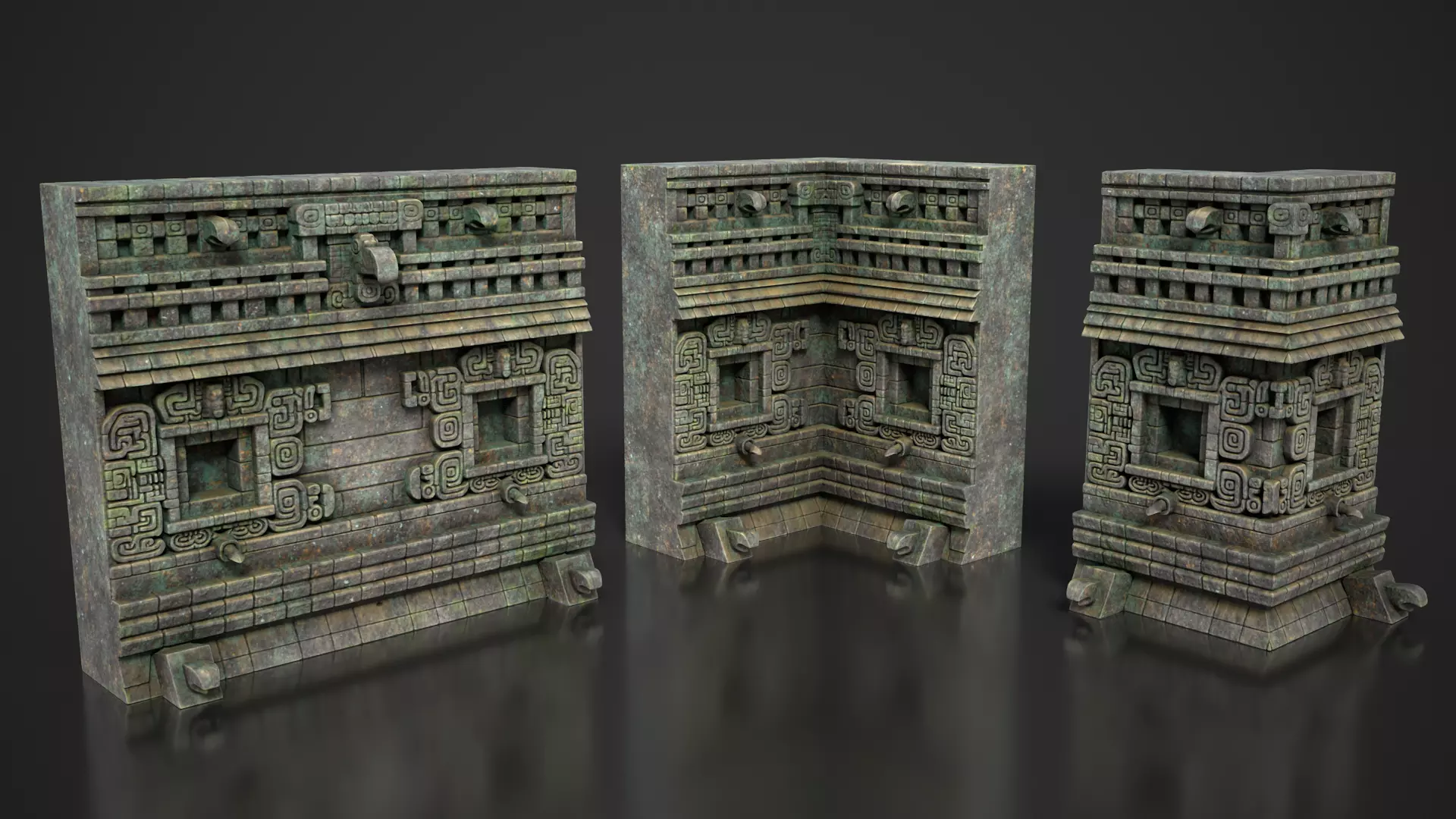 Mayan Temple Wall Modulars 03 250726 Low-poly 3D model_2