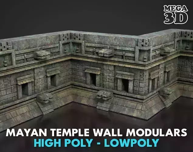 Mayan Temple Wall Modulars 02 250726 Low-poly 3D model