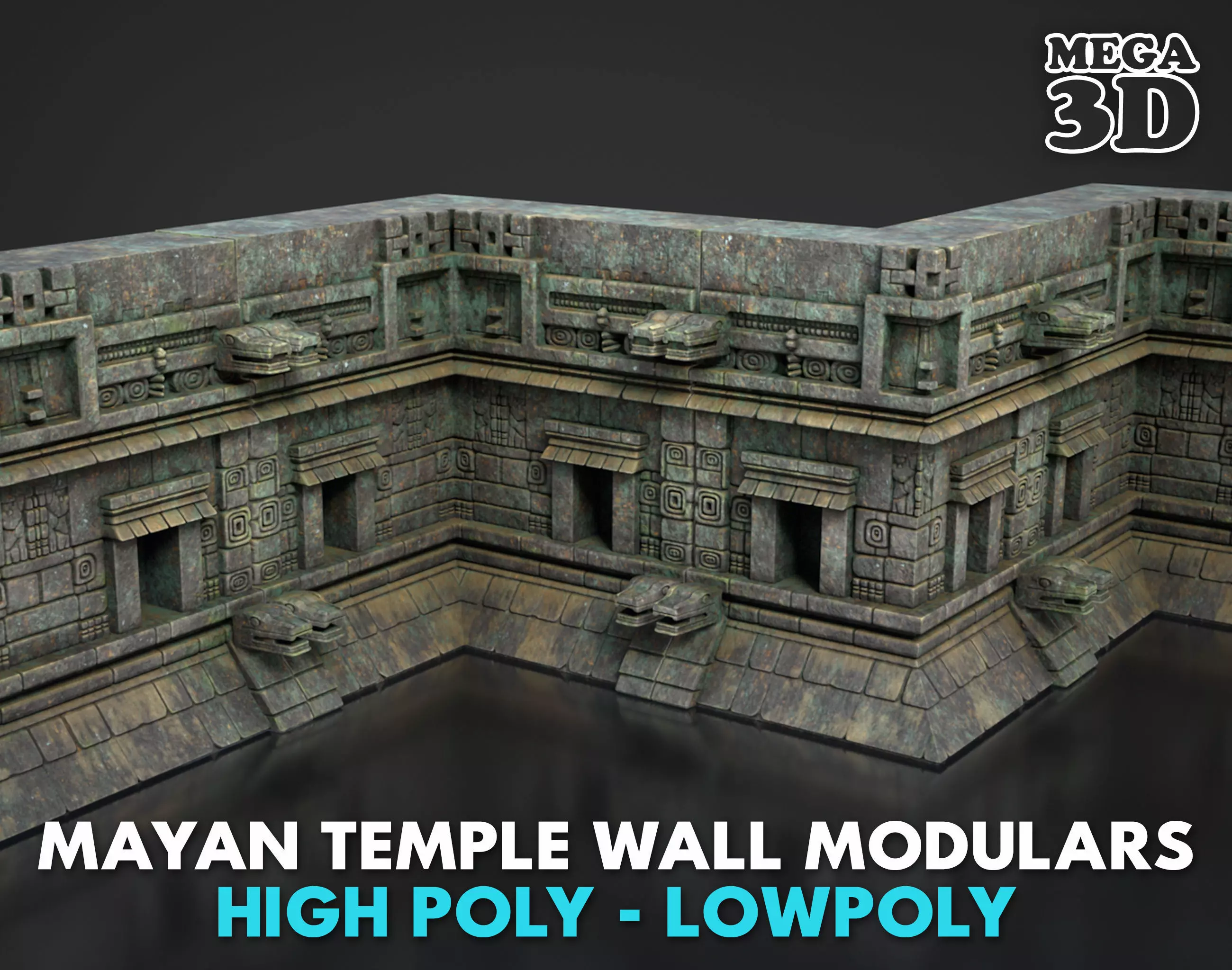 Mayan Temple Wall Modulars 02 250726 Low-poly 3D model_0