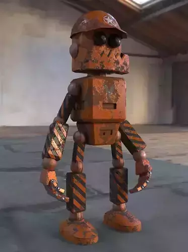 Rusty Worker Bot - Retro Stylized Robot Character 