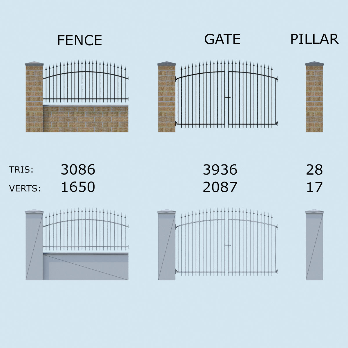 Forging Fence and Gate Low-poly 3D model_10