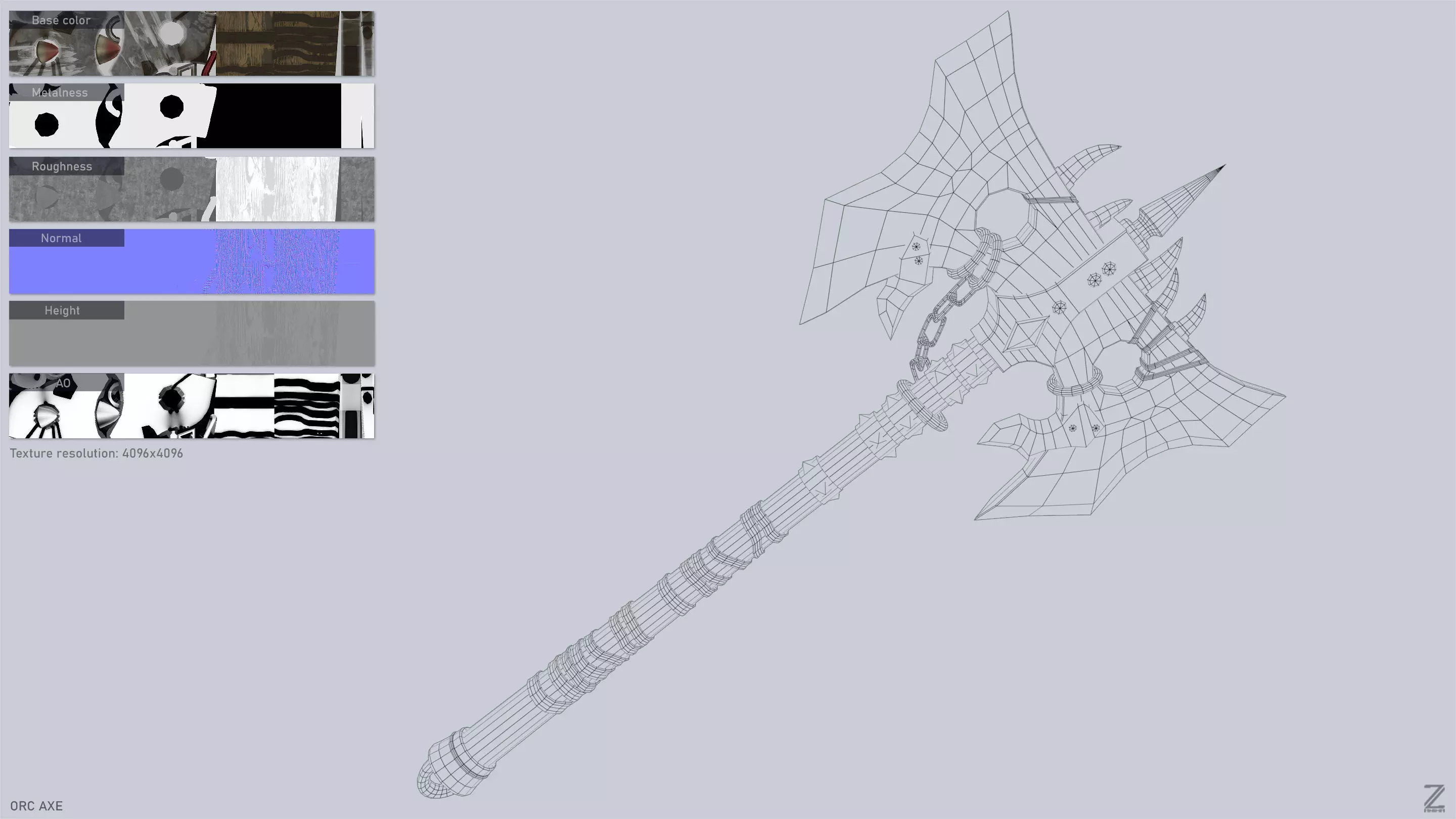 Orc axe Low-poly 3D model_2