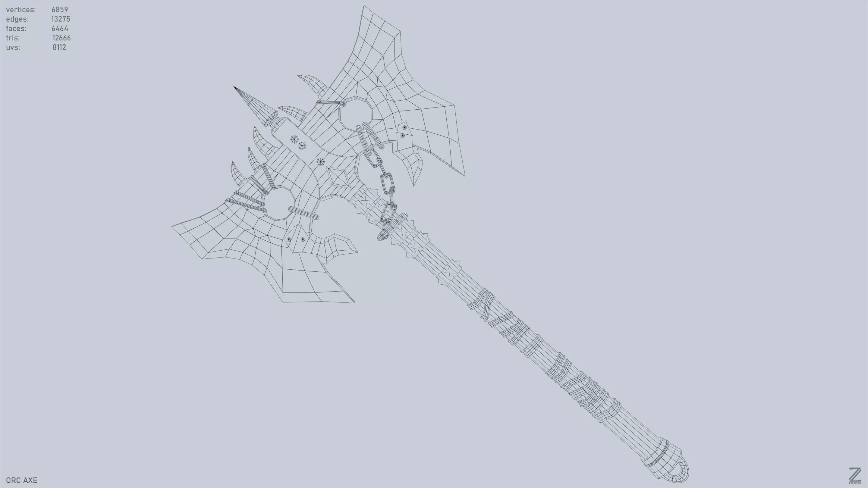Orc axe Low-poly 3D model_9