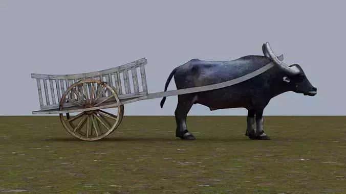 Ox with wooden cart