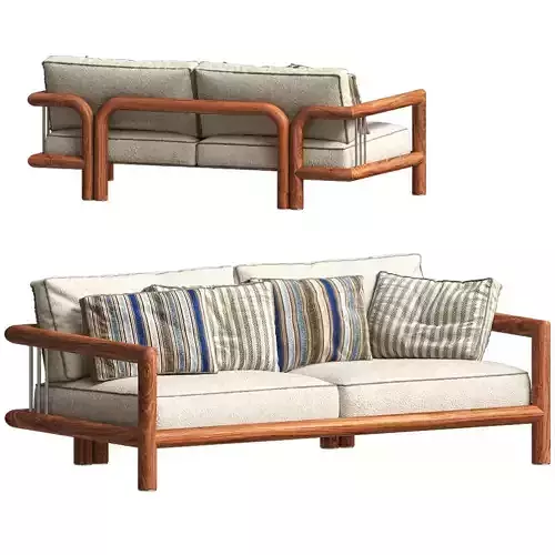 Modern Wooden Frame Sofa 3D Model