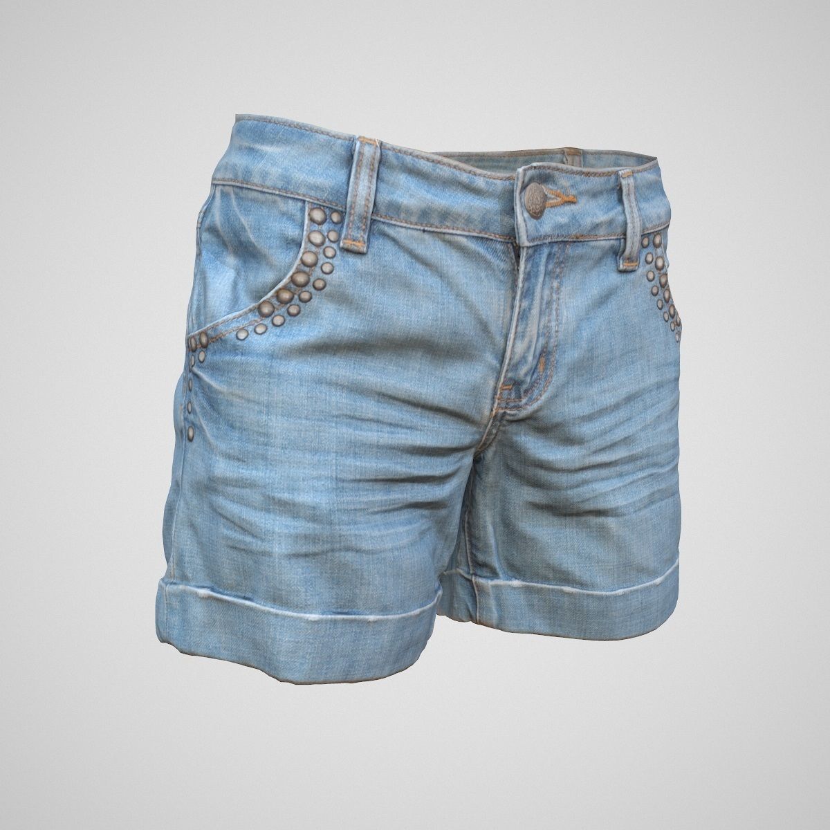 Realistic Jeans Shorts Low-poly 3D model_1
