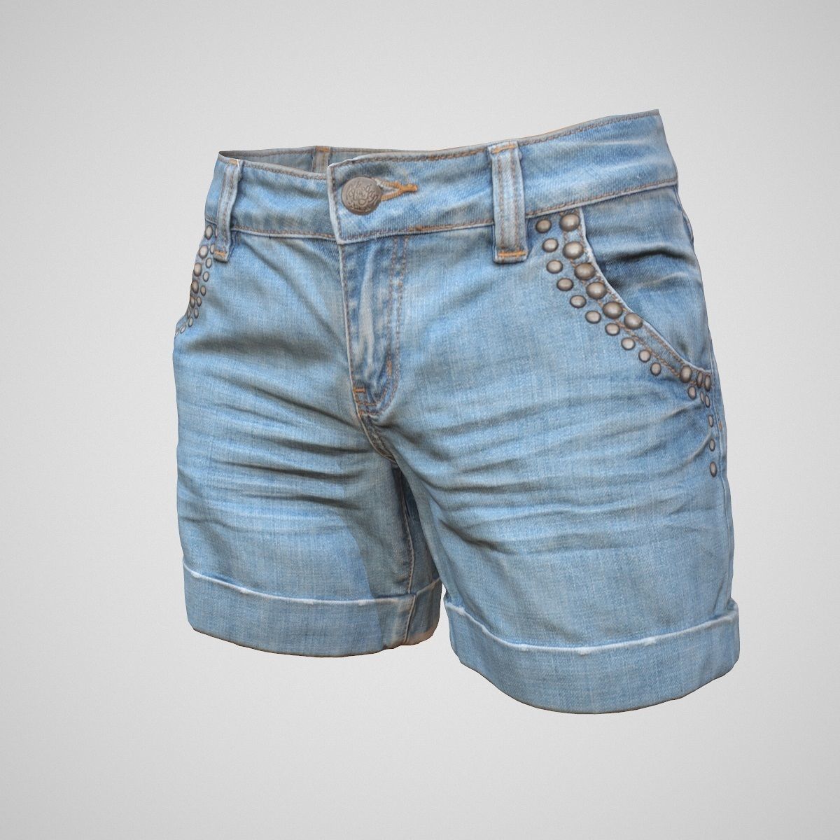 Realistic Jeans Shorts Low-poly 3D model_6