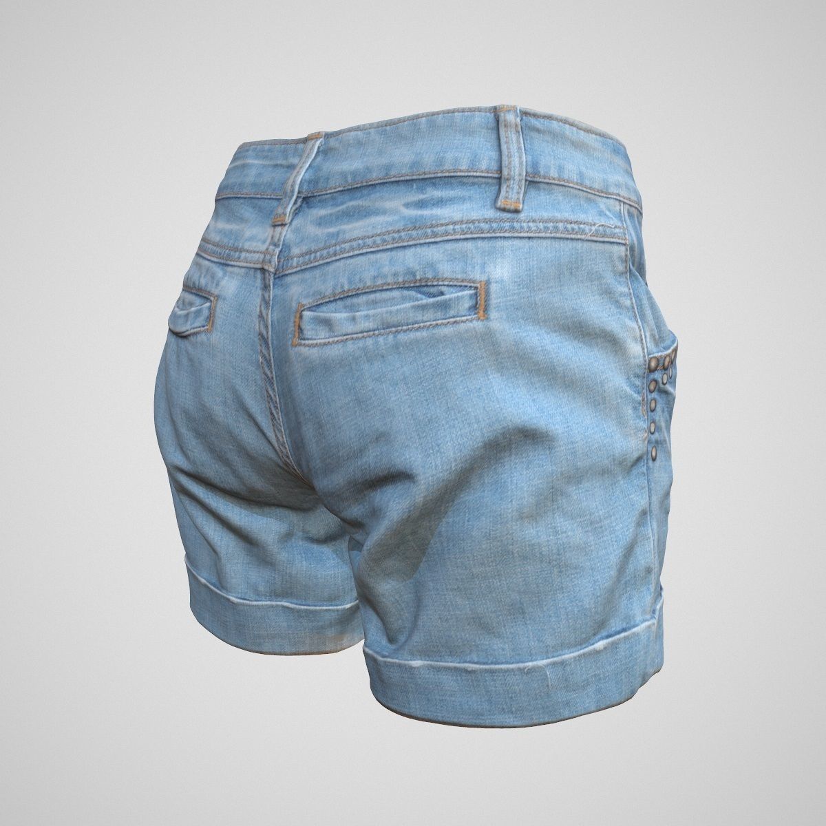 Realistic Jeans Shorts Low-poly 3D model_2