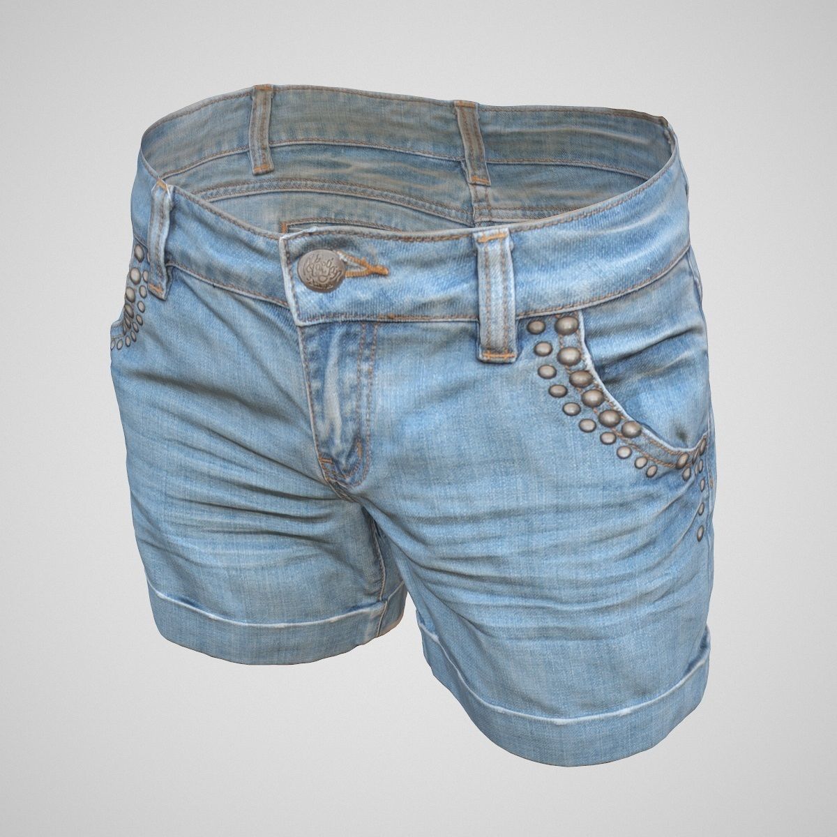 Realistic Jeans Shorts Low-poly 3D model_3