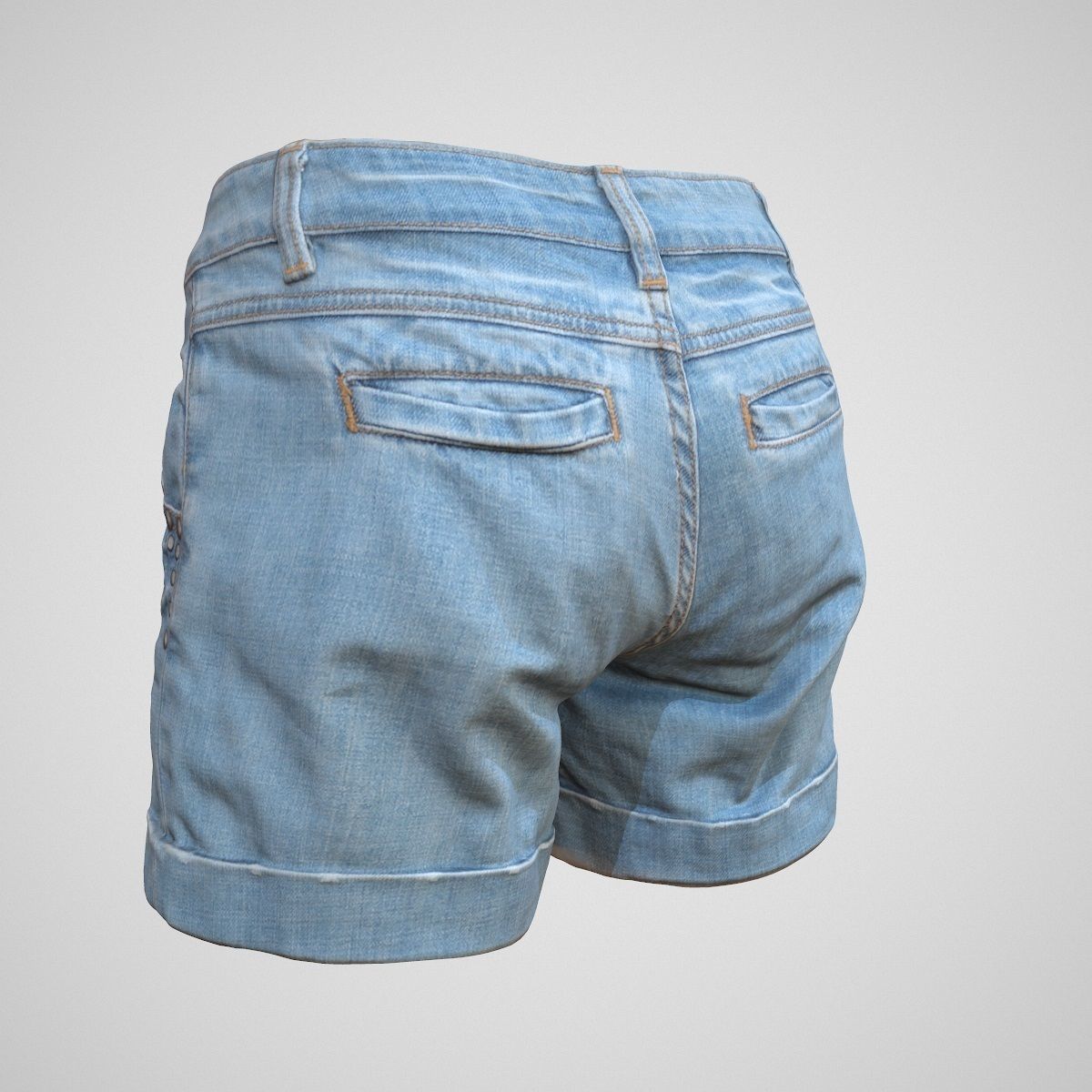 Realistic Jeans Shorts Low-poly 3D model_4