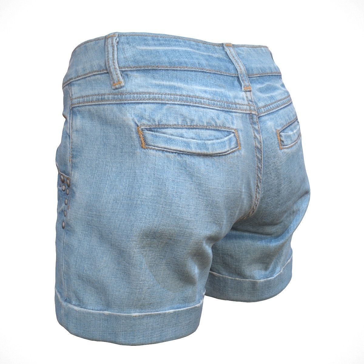 Realistic Jeans Shorts Low-poly 3D model_10
