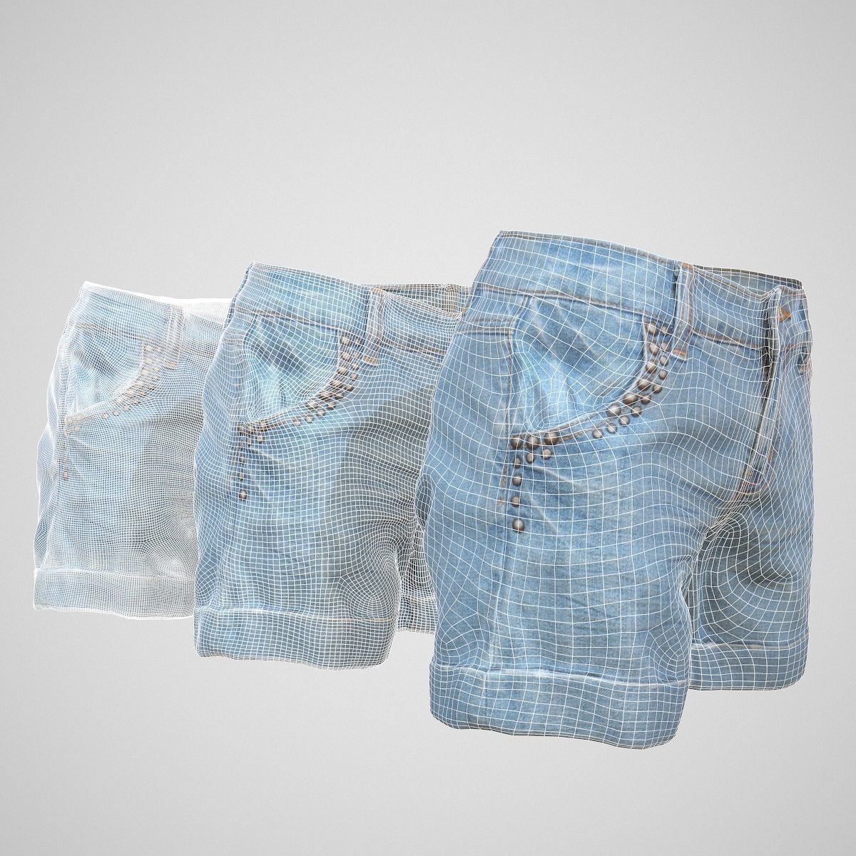 Realistic Jeans Shorts Low-poly 3D model_5