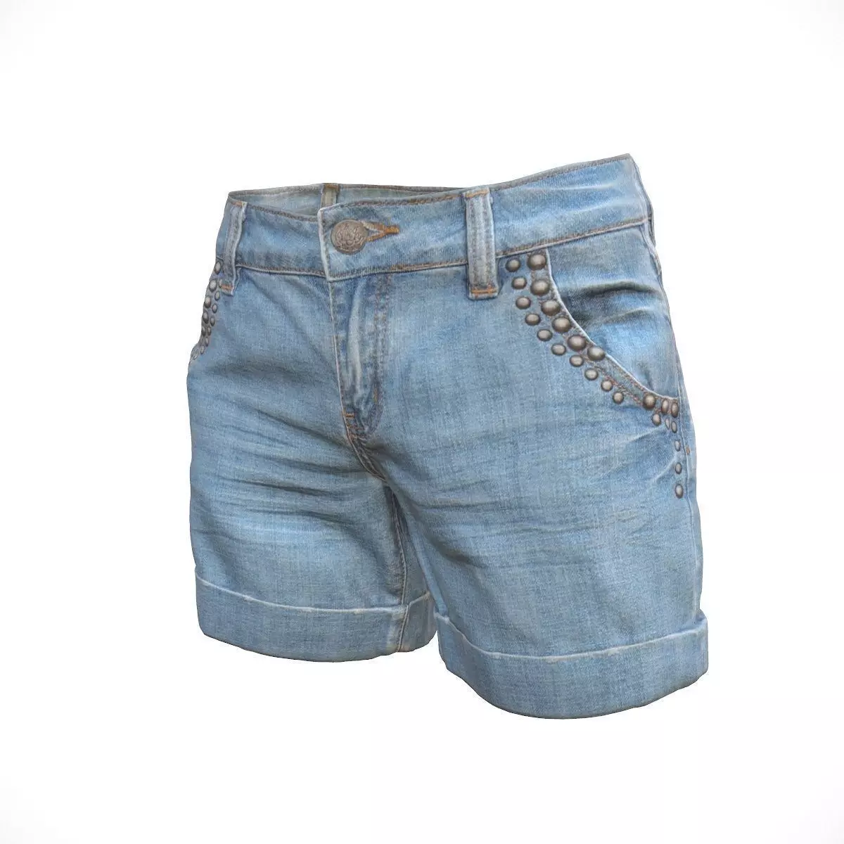 Realistic Jeans Shorts Low-poly 3D model_0
