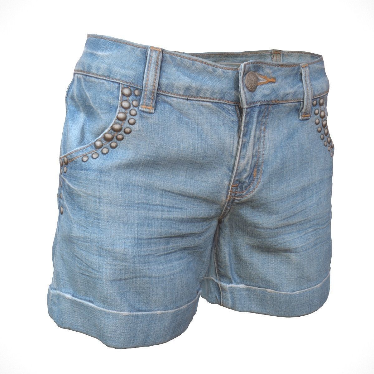Realistic Jeans Shorts Low-poly 3D model_7
